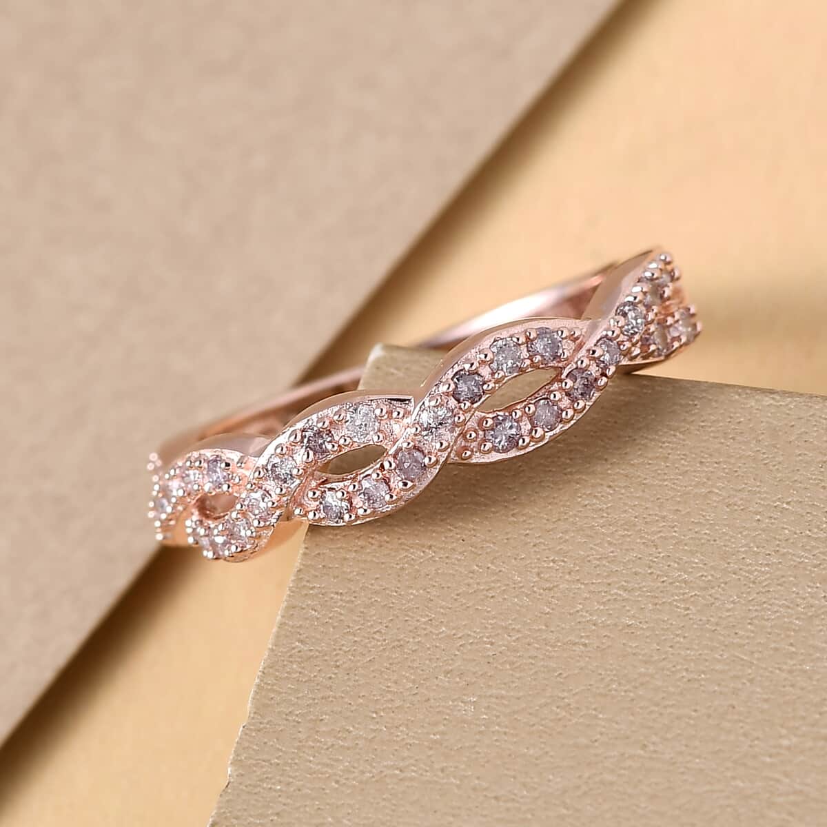 Natural Pink Diamond I3 Braided Twist Eternal Band Ring in Vermeil Rose Gold Over Sterling Silver (Size 6.0) 0.25 ctw image number 1
