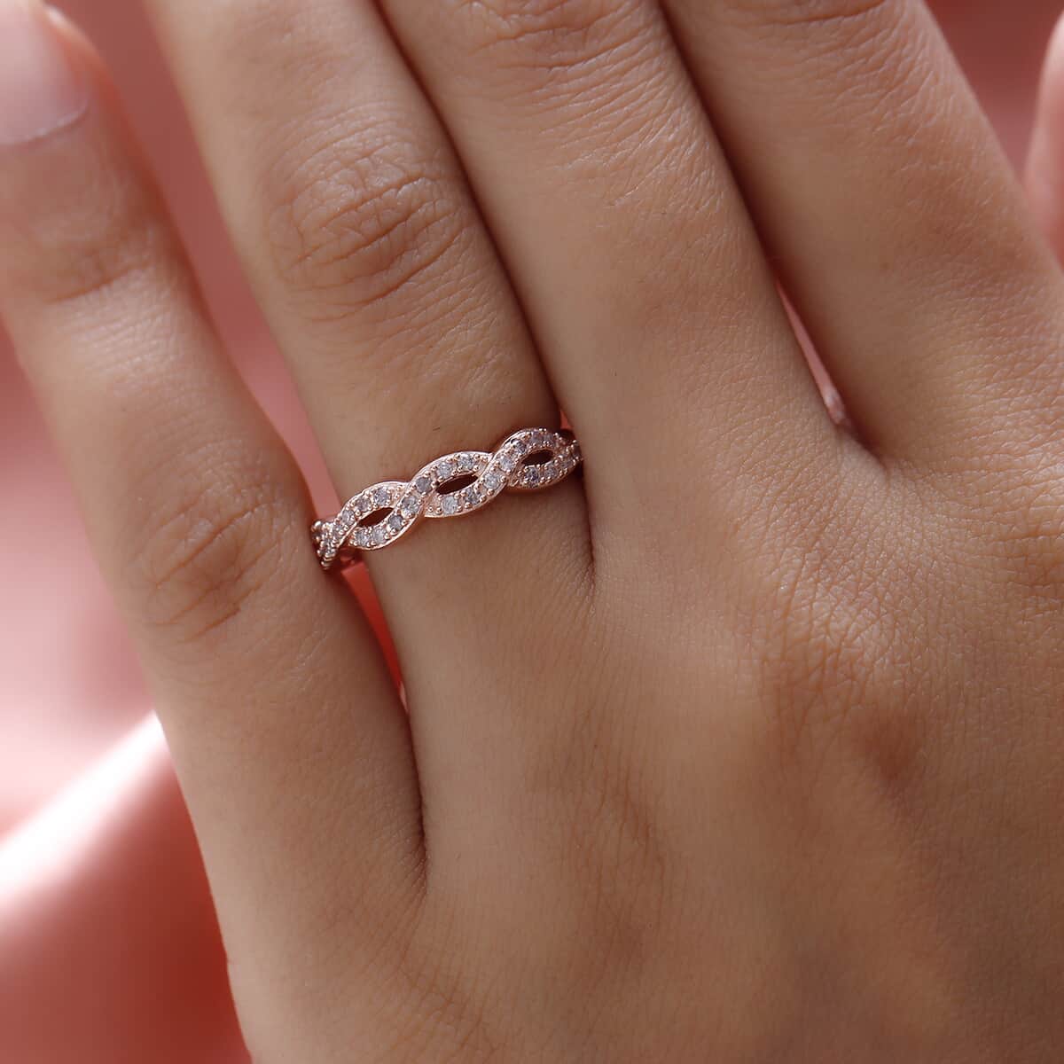 Natural Pink Diamond I3 Braided Twist Eternal Band Ring in Vermeil Rose Gold Over Sterling Silver (Size 6.0) 0.25 ctw image number 2
