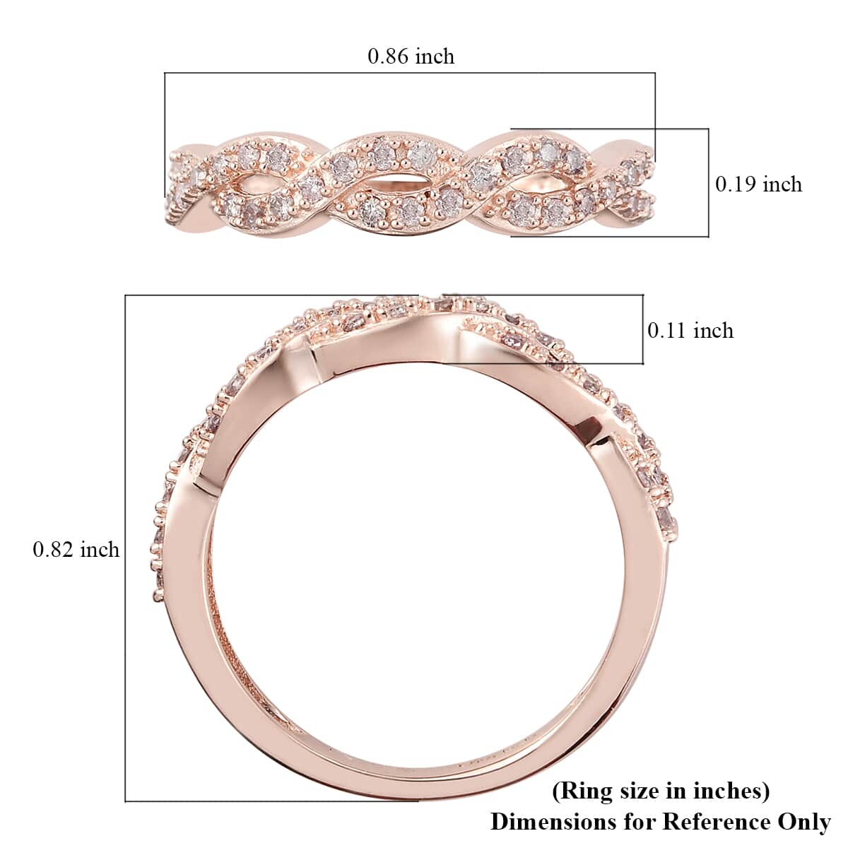 Natural Pink Diamond I3 Braided Twist Eternal Band Ring in Vermeil Rose Gold Over Sterling Silver (Size 6.0) 0.25 ctw image number 5
