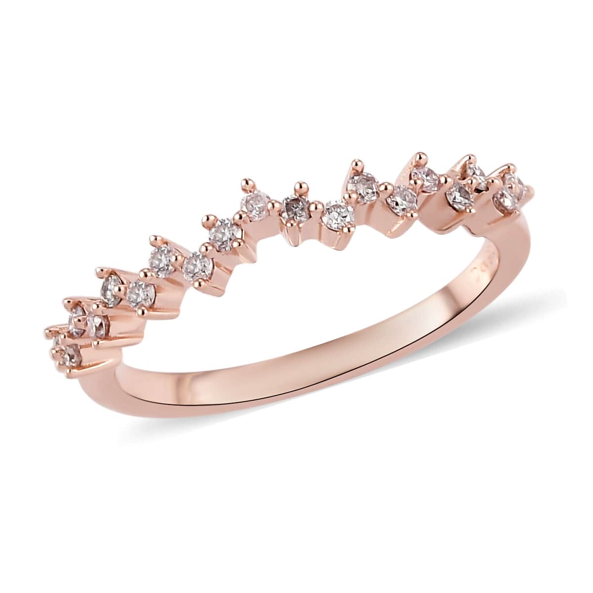 Natural Pink Diamond I3 Chevron Pattern Dainty Band Ring in Vermeil Rose Gold Over Sterling Silver (Size 6.0) 0.20 ctw image number 0