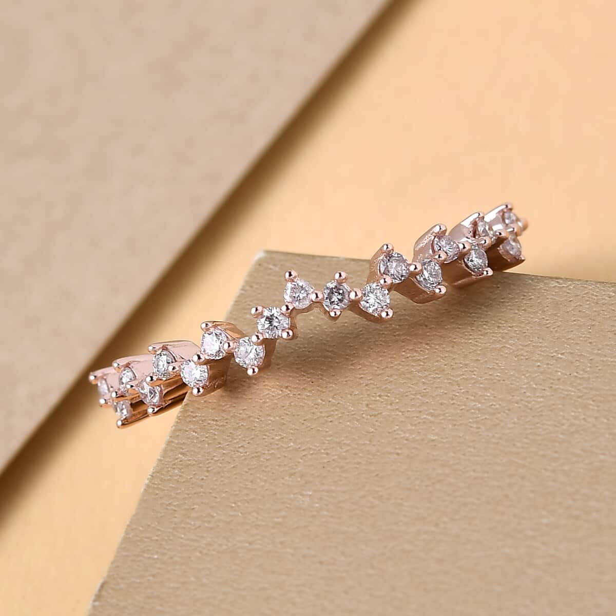 Natural Pink Diamond I3 Chevron Pattern Dainty Band Ring in Vermeil Rose Gold Over Sterling Silver 0.20 ctw image number 1