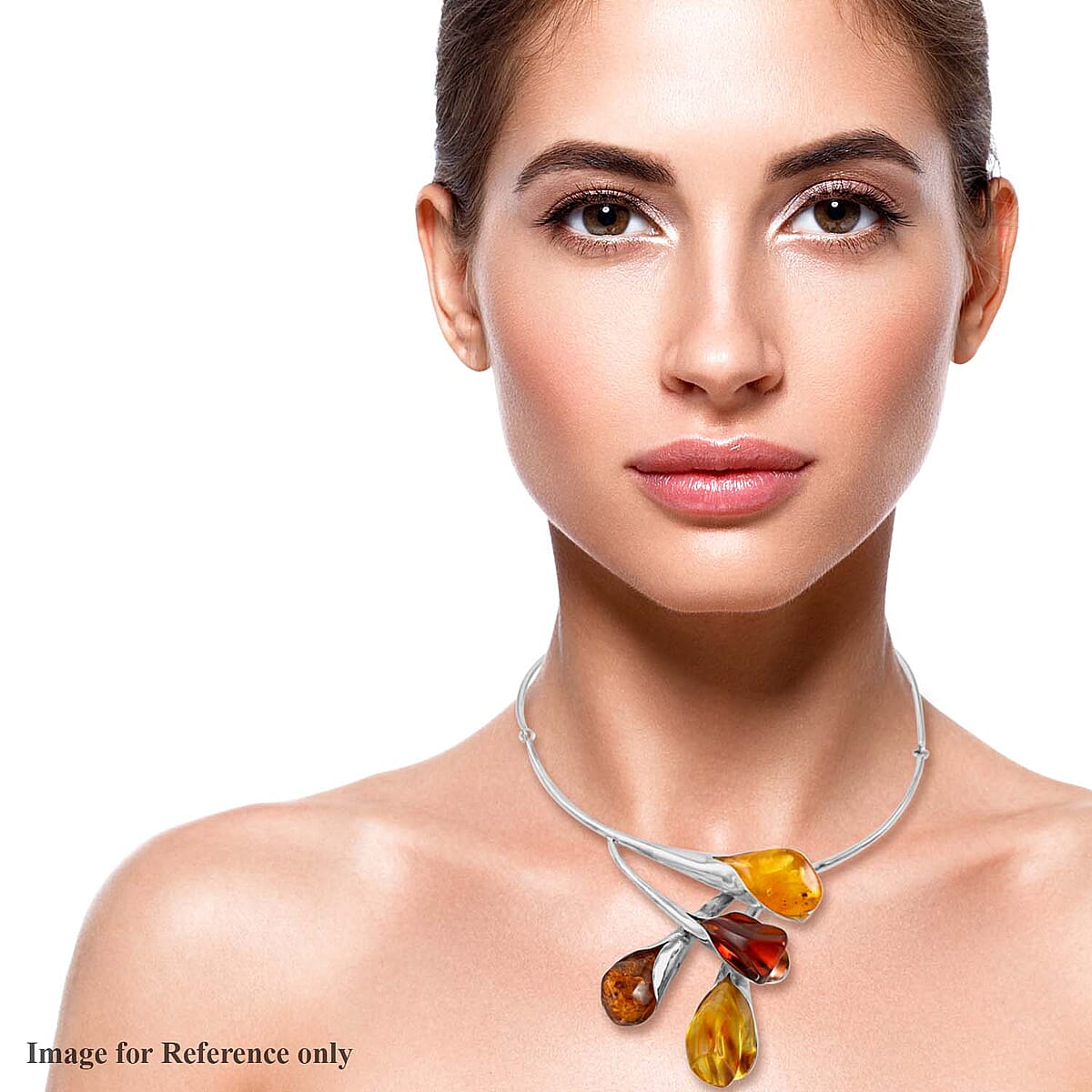 ONE OF A KIND Baltic Amber Choker Floral Necklace 16 Inches in Sterling Silver 87 Grams image number 2