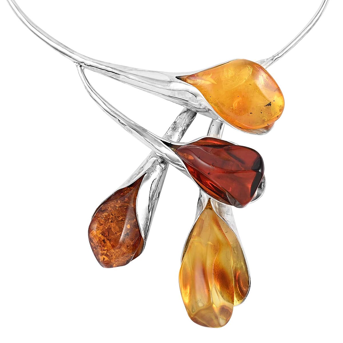 ONE OF A KIND Baltic Amber Choker Floral Necklace 16 Inches in Sterling Silver 87 Grams image number 3