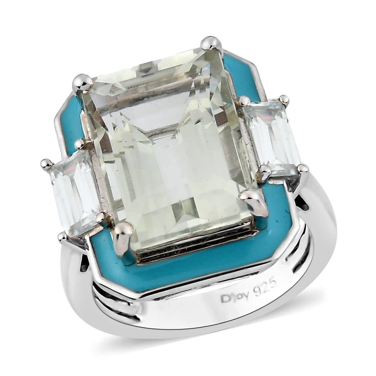 Montezuma Prasiolite and Natural White Zircon Ring in Platinum Over Sterling Silver (Size 7.0) 8.20 ctw image number 0