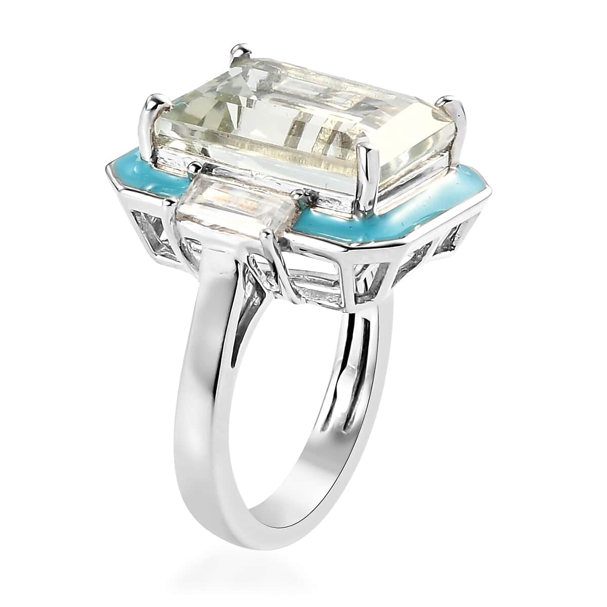 Montezuma Prasiolite and Natural White Zircon Ring in Platinum Over Sterling Silver (Size 7.0) 8.20 ctw image number 3