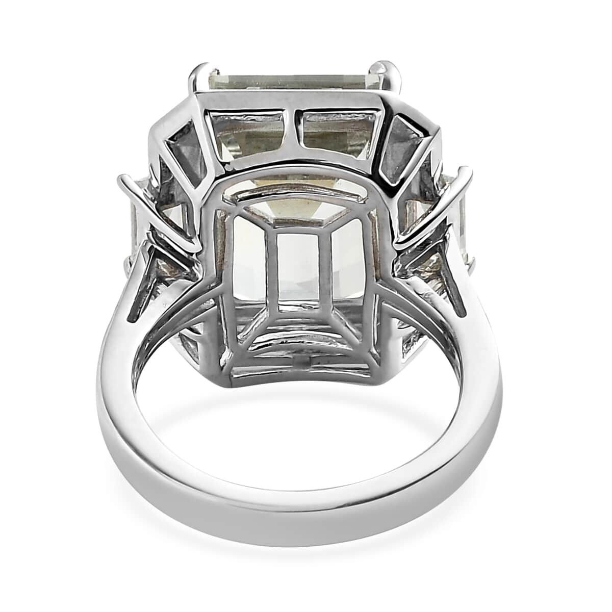 Montezuma Prasiolite and Natural White Zircon Ring in Platinum Over Sterling Silver (Size 7.0) 8.20 ctw image number 4