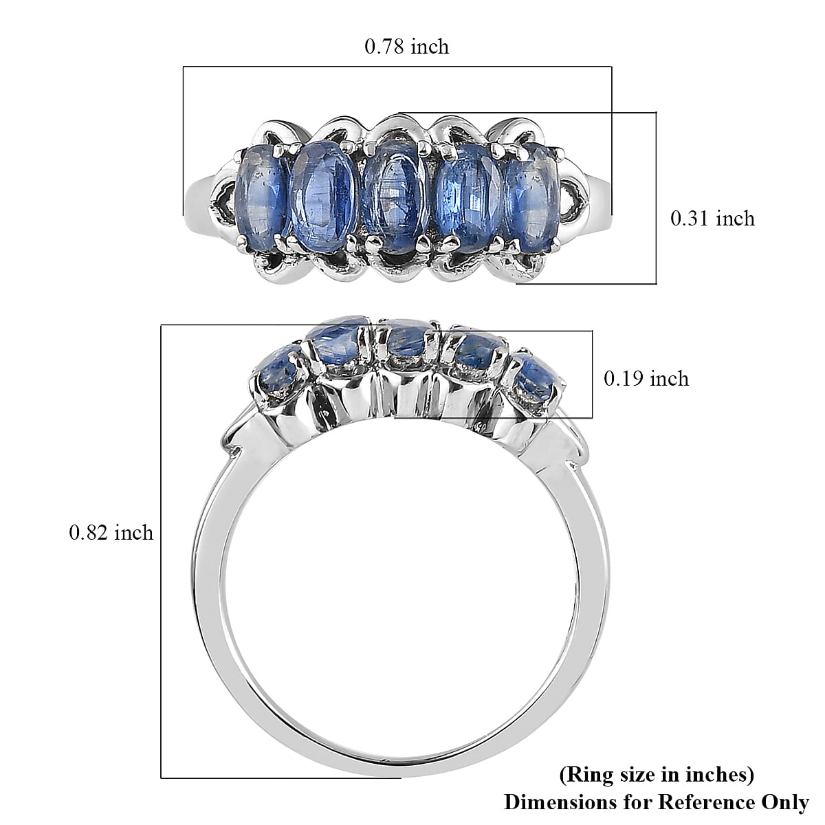 Kashmir Kyanite 5 Stone Ring in Stainless Steel (Size 7.0) 1.50 ctw image number 5