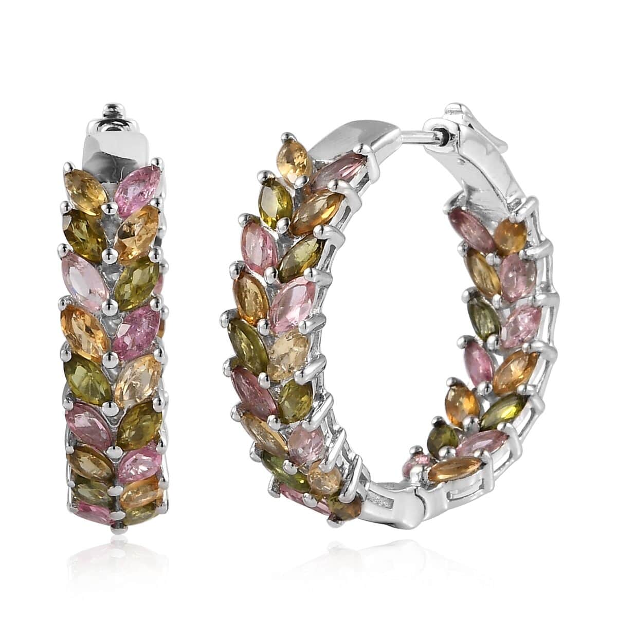 Multi-Tourmaline Inside Out Hoop Earrings in Platinum Over Sterling Silver 8.90 ctw image number 0