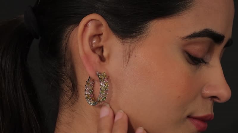 Multi-Tourmaline Inside Out Hoop Earrings in Platinum Over Sterling Silver 12.50 Grams 9.00 ctw