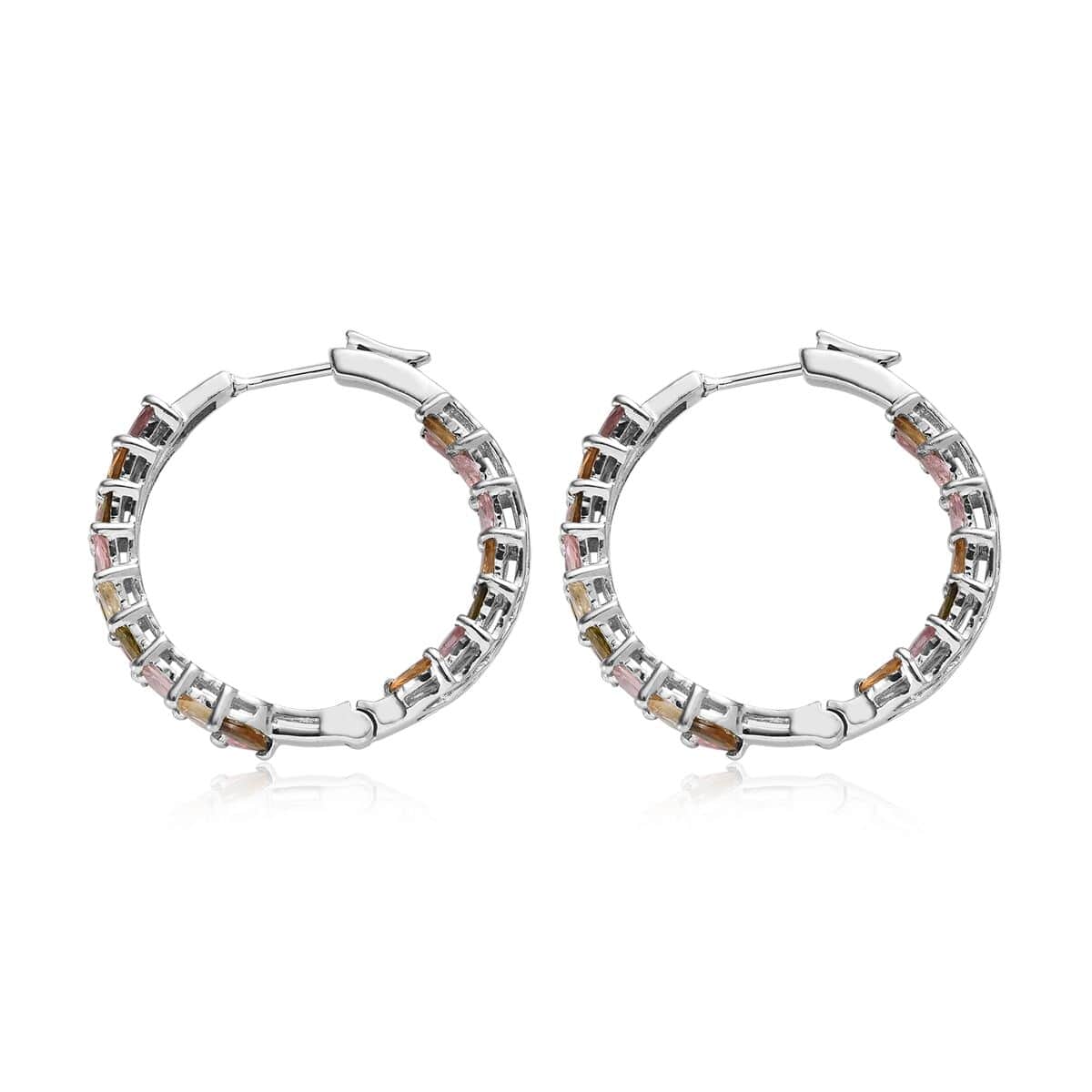 Multi-Tourmaline Inside Out Hoop Earrings in Platinum Over Sterling Silver 8.90 ctw image number 3