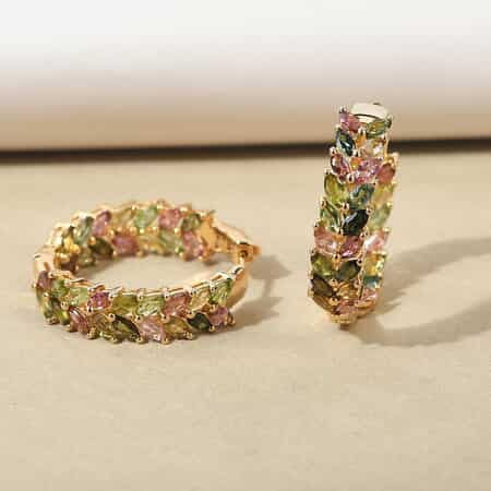 Multi-Tourmaline Inside Out Hoop Earrings in Vermeil Yellow Gold Over Sterling Silver 8.85 ctw image number 1
