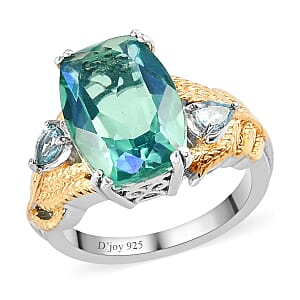 Peacock Quartz and Blue Topaz Peacock Feather Ring in Vermeil Yellow Gold and Platinum Over Sterling Silver (Size 7.0) 6.50 ctw