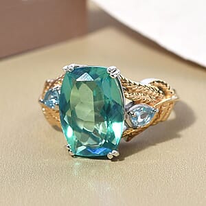 Peacock Quartz and Blue Topaz Peacock Feather Ring in Vermeil Yellow Gold and Platinum Over Sterling Silver (Size 7.0) 6.50 ctw