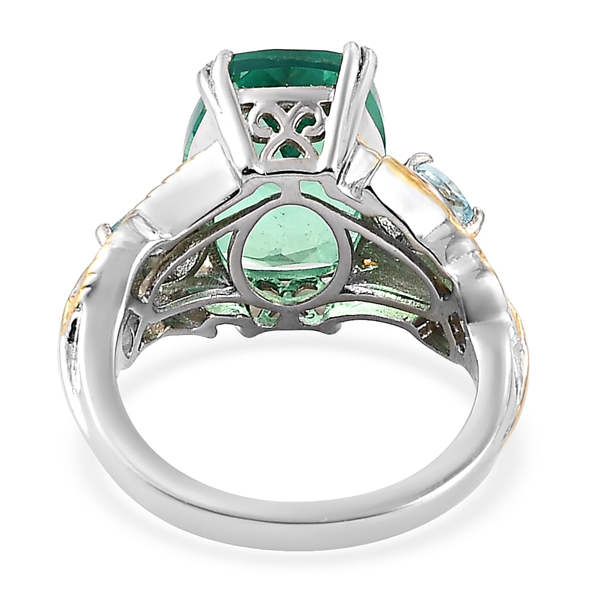 Peacock Quartz and Blue Topaz Peacock Feather Ring in Vermeil Yellow Gold and Platinum Over Sterling Silver (Size 7.0) 6.50 ctw image number 4