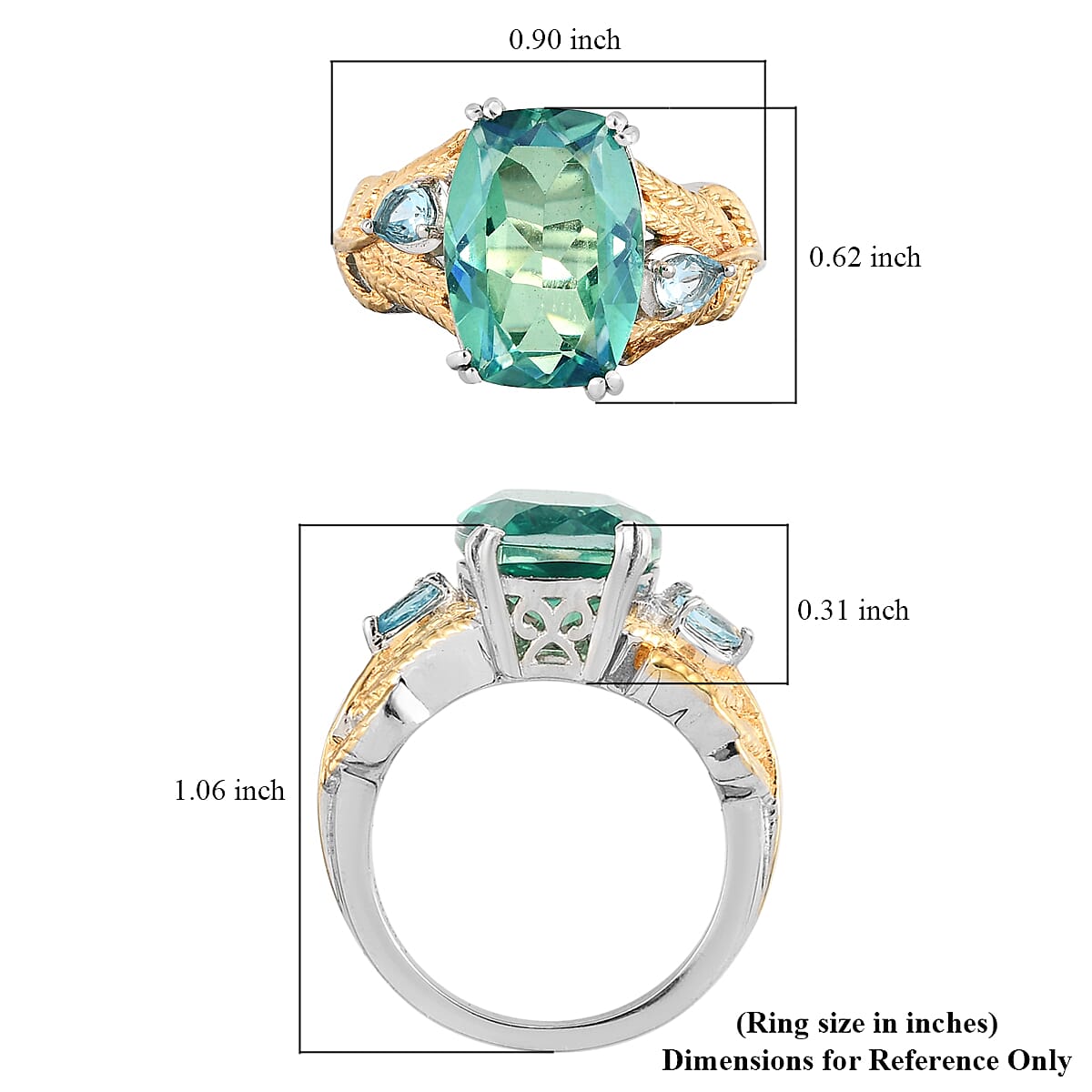 Peacock Quartz and Blue Topaz Peacock Feather Ring in Vermeil Yellow Gold and Platinum Over Sterling Silver (Size 7.0) 6.50 ctw image number 5