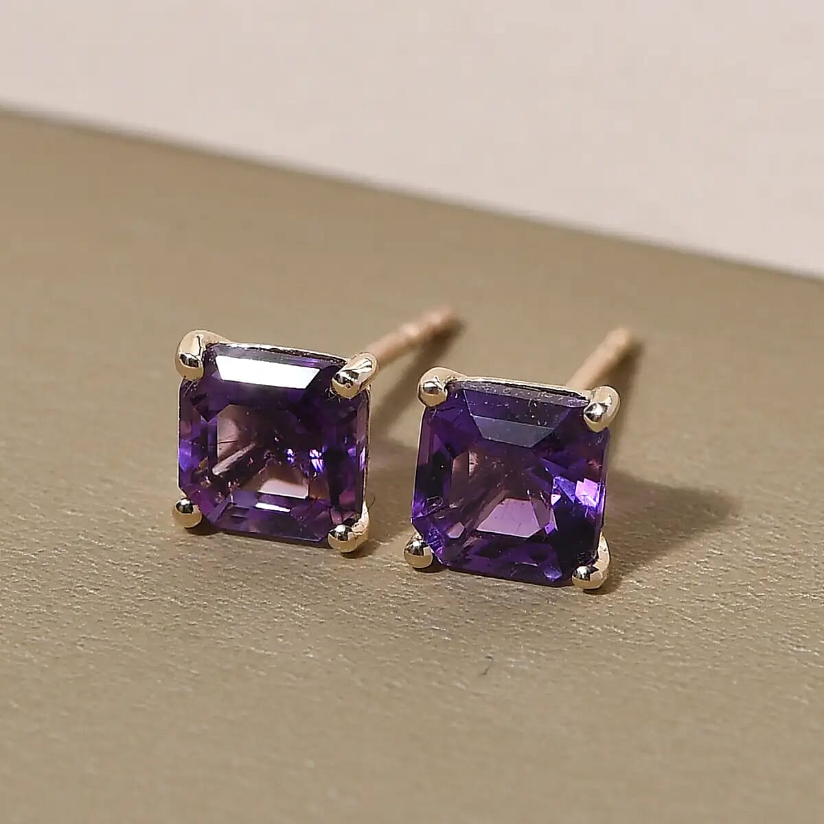 Luxoro 10K Yellow Gold Premium Moroccan Amethyst 1.25 ctw Solitaire Earrings, Gold Stud Earrings|Wedding Gifts For Her image number 1
