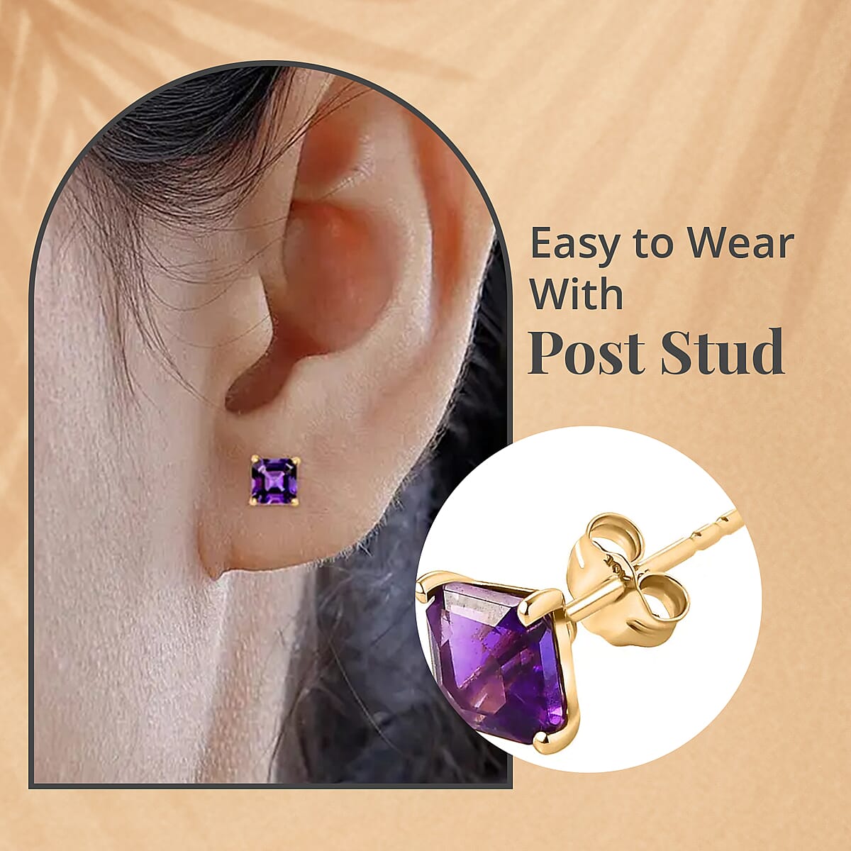 Luxoro 10K Yellow Gold Premium Moroccan Amethyst 1.25 ctw Solitaire Earrings, Gold Stud Earrings|Wedding Gifts For Her image number 3