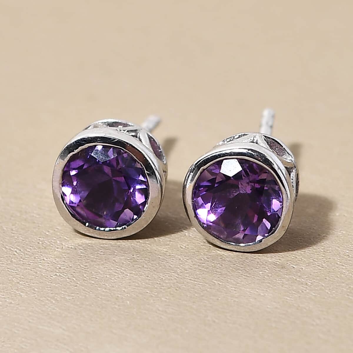 Moroccan Amethyst Solitaire Stud Earrings in Platinum Over Sterling Silver 1.60 ctw image number 1