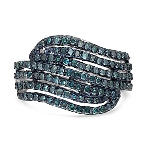 Blue Diamond 1.00 ctw Cluster Ring in Platinum Over Sterling Silver (Size 8.0)