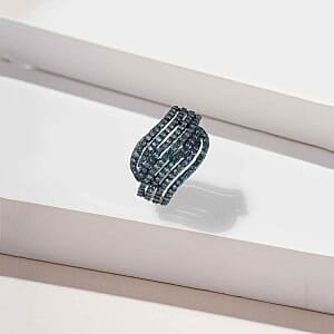 Blue Diamond 1.00 ctw Cluster Ring in Platinum Over Sterling Silver (Size 8.0)