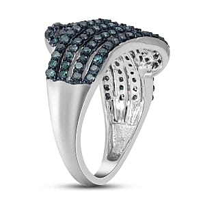 Blue Diamond 1.00 ctw Cluster Ring in Platinum Over Sterling Silver (Size 8.0)