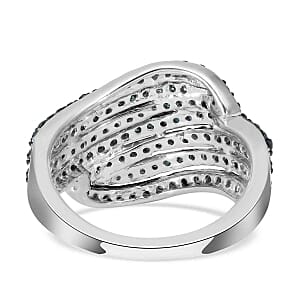Blue Diamond 1.00 ctw Cluster Ring in Platinum Over Sterling Silver (Size 8.0)