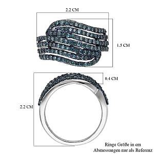Blue Diamond 1.00 ctw Cluster Ring in Platinum Over Sterling Silver (Size 8.0)