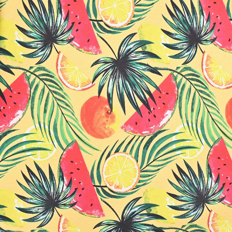 Tamsy Yellow and Green Floral & Fruit Print Handkerchief Kaftan Dress - One Size Fits Most , Holiday Dress , Swimsuit Cover Up , Beach Cover Ups , Holiday Clothes