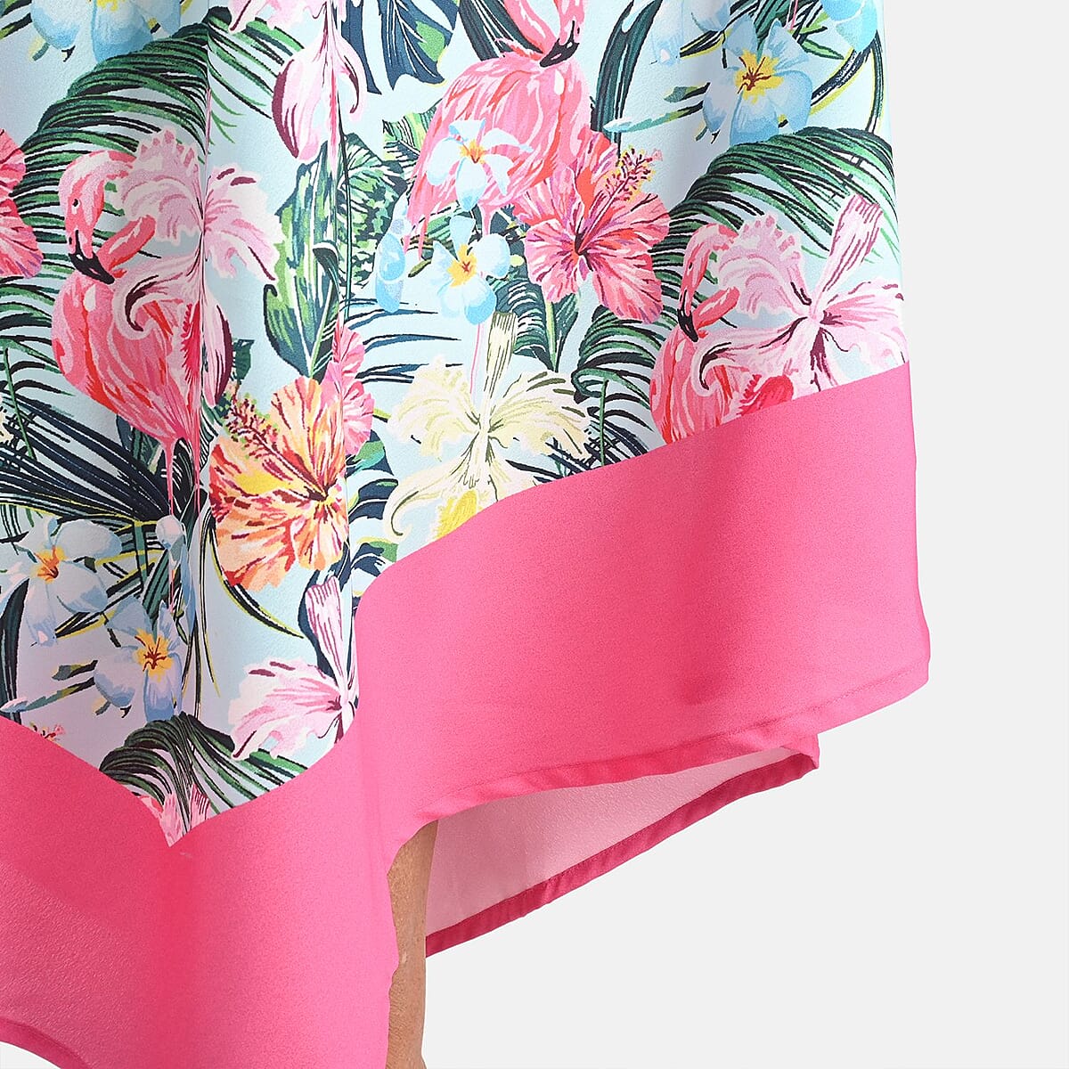 Tamsy Pink and Turquoise Floral Print Handkerchief Kaftan Dress - One Size Fits Most , Holiday Dress , Swimsuit Cover Up , Beach Cover Ups , Holiday Clothes image number 4