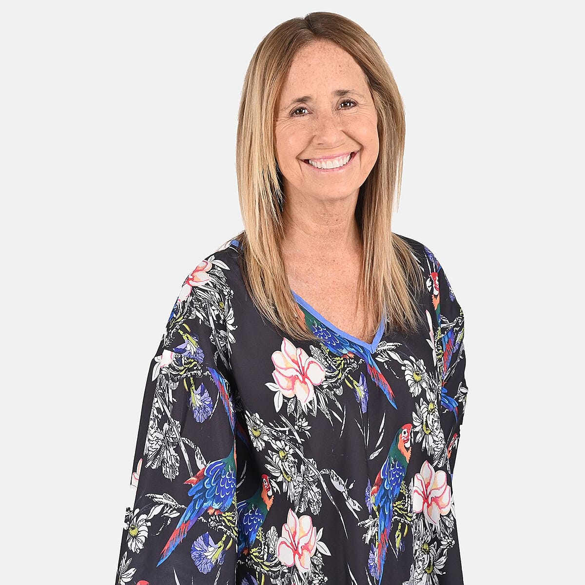 Tamsy Black and Blue Floral Print Handkerchief Kaftan Dress - One Size Fits Most | Holiday Dress | Swimsuit Cover Up | Beach Cover Ups | Holiday Clothes image number 3