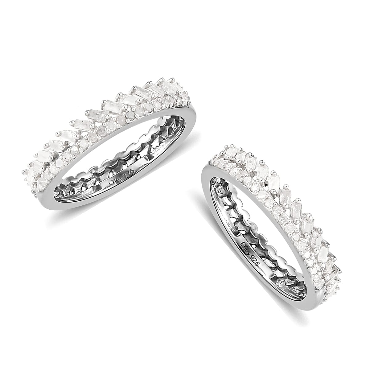 Natural Diamond Stackable Band Ring in Platinum Over Sterling Silver (Size 10.0) 0.50 ctw