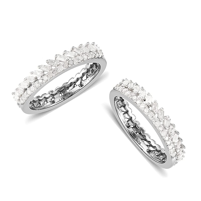 Natural Diamond Stackable Band Ring in Platinum Over Sterling Silver (Size 10.0) 0.50 ctw