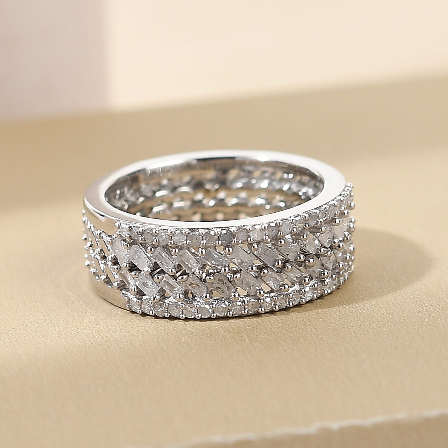 Natural Diamond Stackable Band Ring in Platinum Over Sterling Silver (Size 10.0) 0.50 ctw
