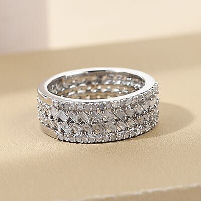 Natural Diamond Stackable Band Ring in Platinum Over Sterling Silver (Size 10.0) 0.50 ctw