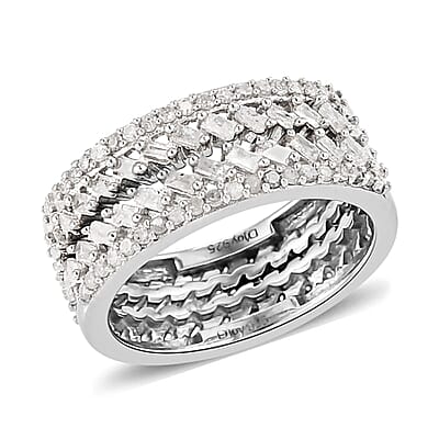 Natural Diamond Stackable Band Ring in Platinum Over Sterling Silver (Size 10.0) 0.50 ctw