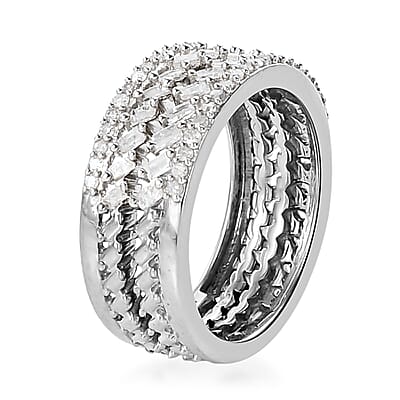 Natural Diamond Stackable Band Ring in Platinum Over Sterling Silver (Size 10.0) 0.50 ctw