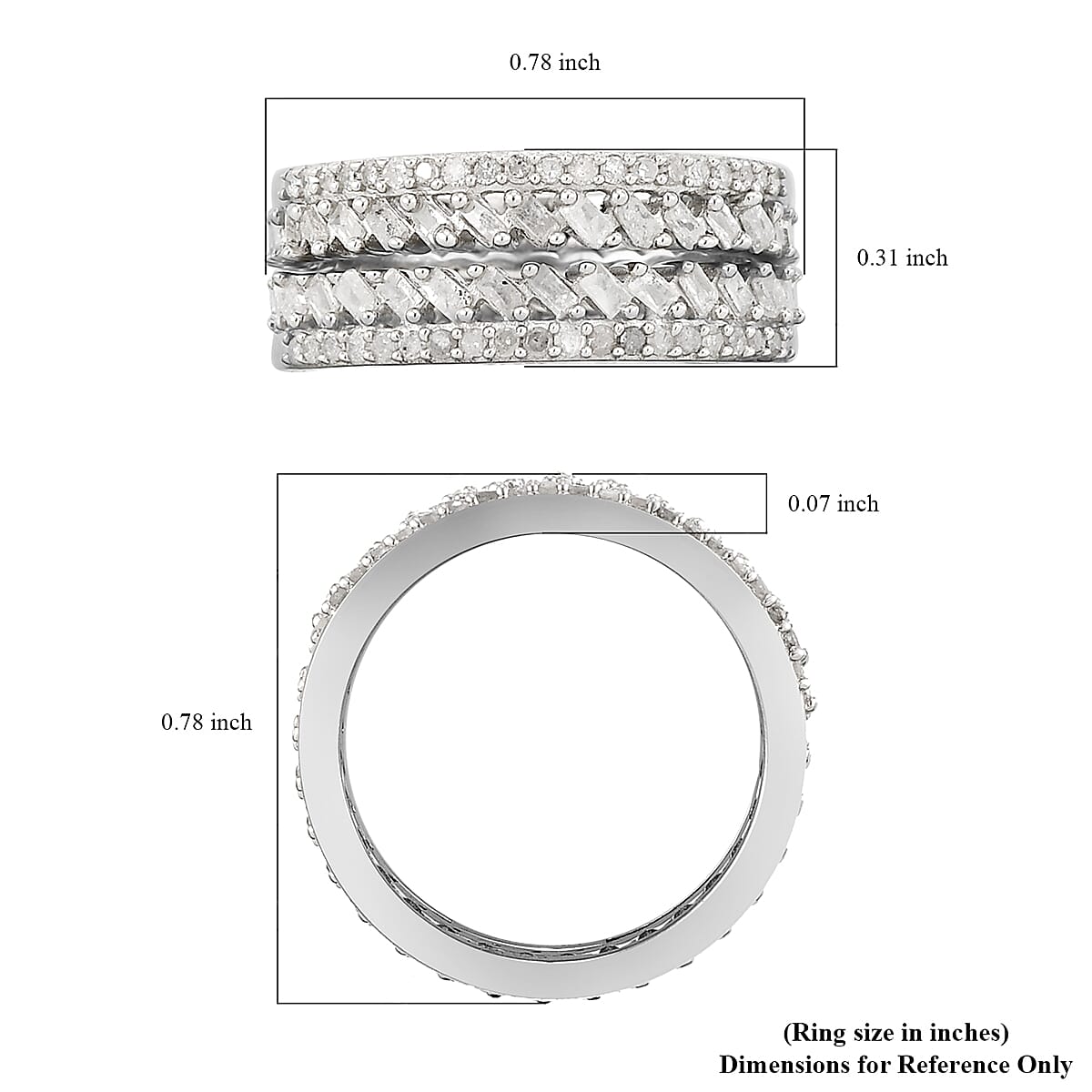 Natural Diamond Stackable Band Ring in Platinum Over Sterling Silver (Size 10.0) 0.50 ctw