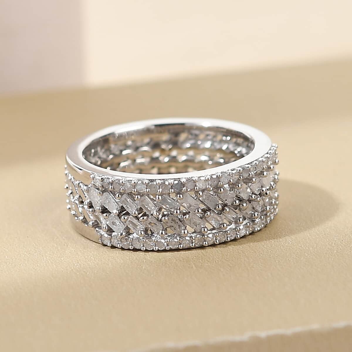 Natural Diamond Stackable Band Ring in Platinum Over Sterling Silver (Size 5.0) 0.50 ctw image number 1