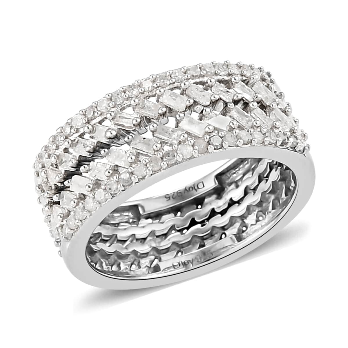 Natural Diamond Stackable Band Ring in Platinum Over Sterling Silver (Size 5.0) 0.50 ctw image number 3