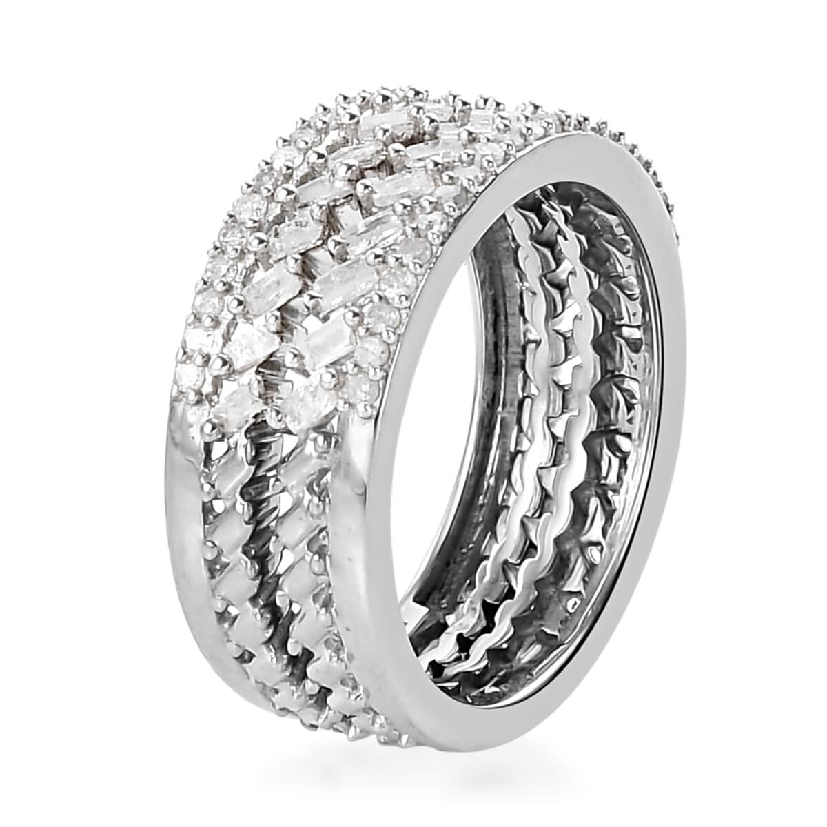Natural Diamond Stackable Band Ring in Platinum Over Sterling Silver (Size 5.0) 0.50 ctw image number 4