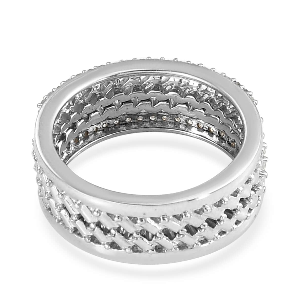 Natural Diamond Stackable Band Ring in Platinum Over Sterling Silver (Size 5.0) 0.50 ctw image number 5