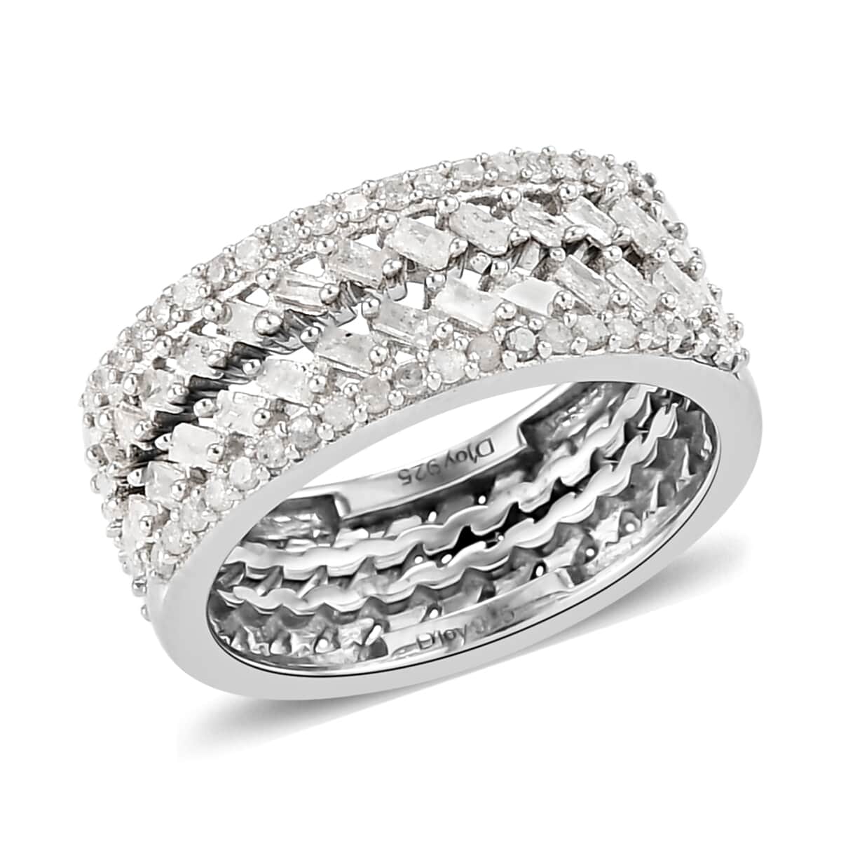 Natural Diamond Stackable Band Ring in Platinum Over Sterling Silver (Size 9.0) 0.50 ctw image number 3