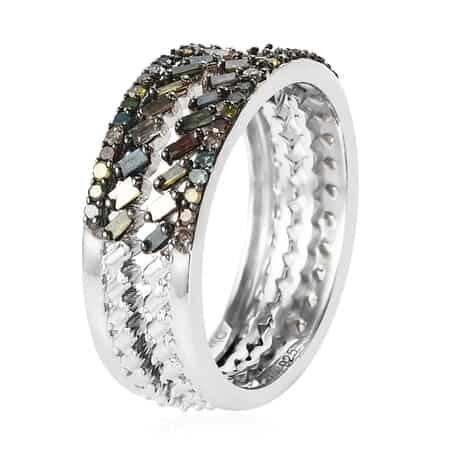 Multi Diamond Stackable Band Ring in Platinum Over Sterling Silver (Size 7.0) 0.50 ctw image number 2