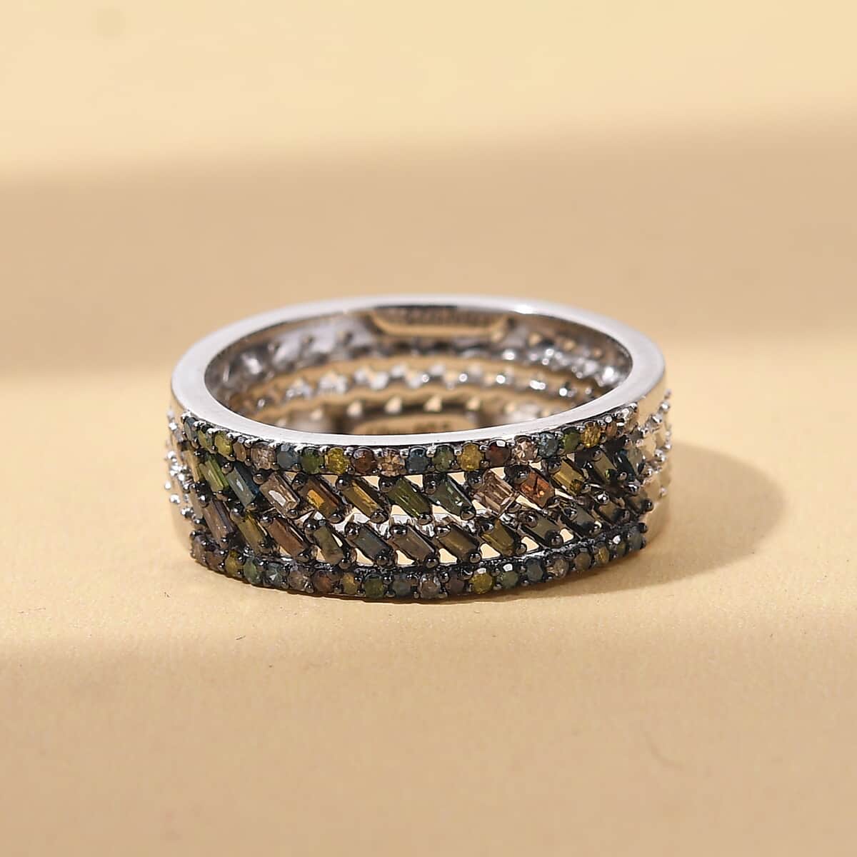 Multi Diamond Stackable Band Ring in Platinum Over Sterling Silver (Size 8.0) 0.50 ctw image number 1