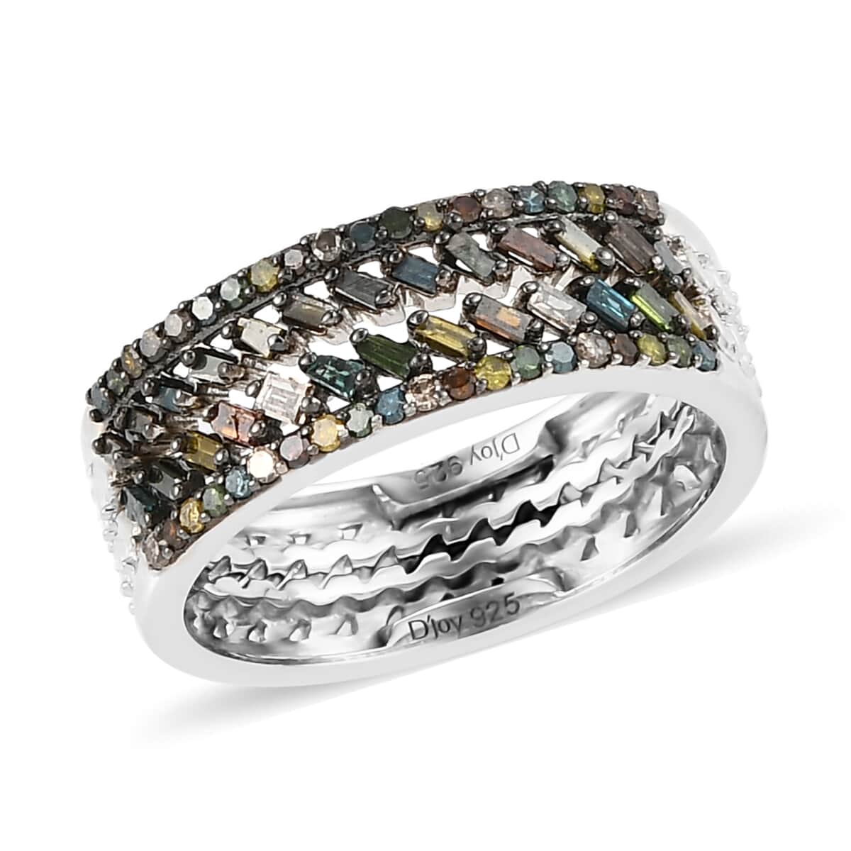 Multi Diamond Stackable Band Ring in Platinum Over Sterling Silver (Size 8.0) 0.50 ctw image number 3