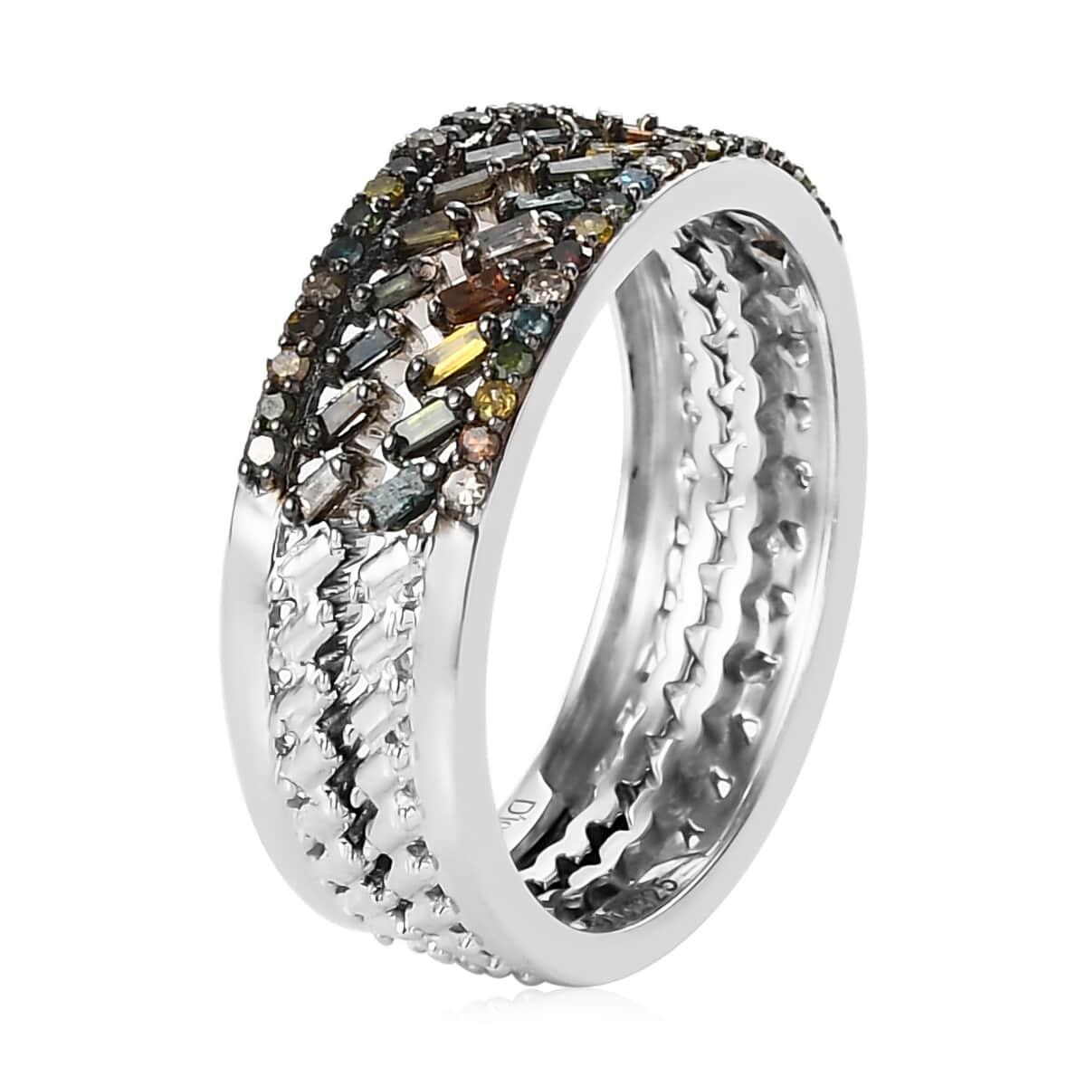 Multi Diamond Stackable Band Ring in Platinum Over Sterling Silver (Size 8.0) 0.50 ctw image number 4