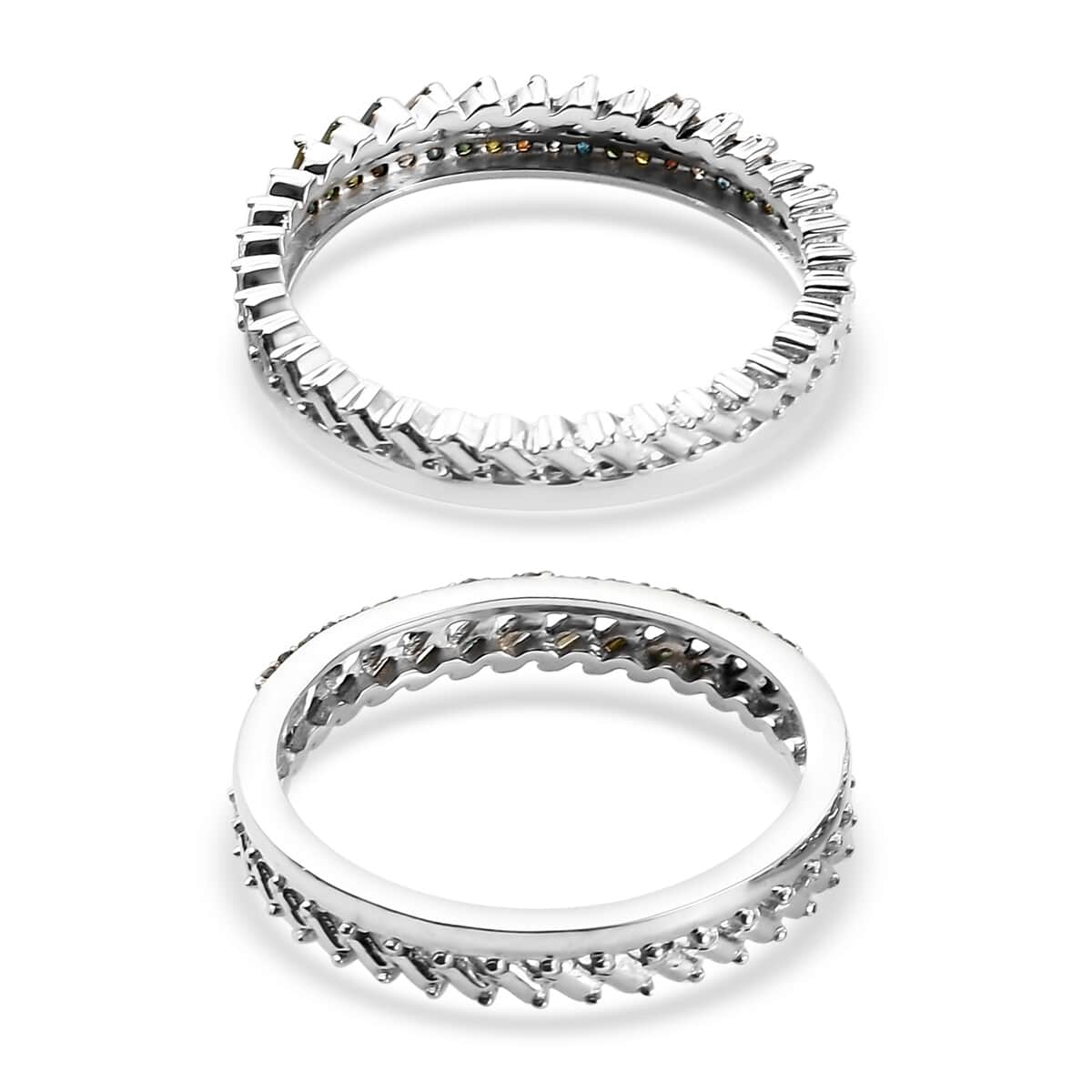 Multi Diamond Stackable Band Ring in Platinum Over Sterling Silver (Size 9.0) 0.50 ctw image number 3
