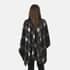 Tamsy Black & Gray Plaid Pattern Double Knit Poncho with Fringe image number 1