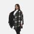 Tamsy Black & Gray Plaid Pattern Double Knit Poncho with Fringe image number 3
