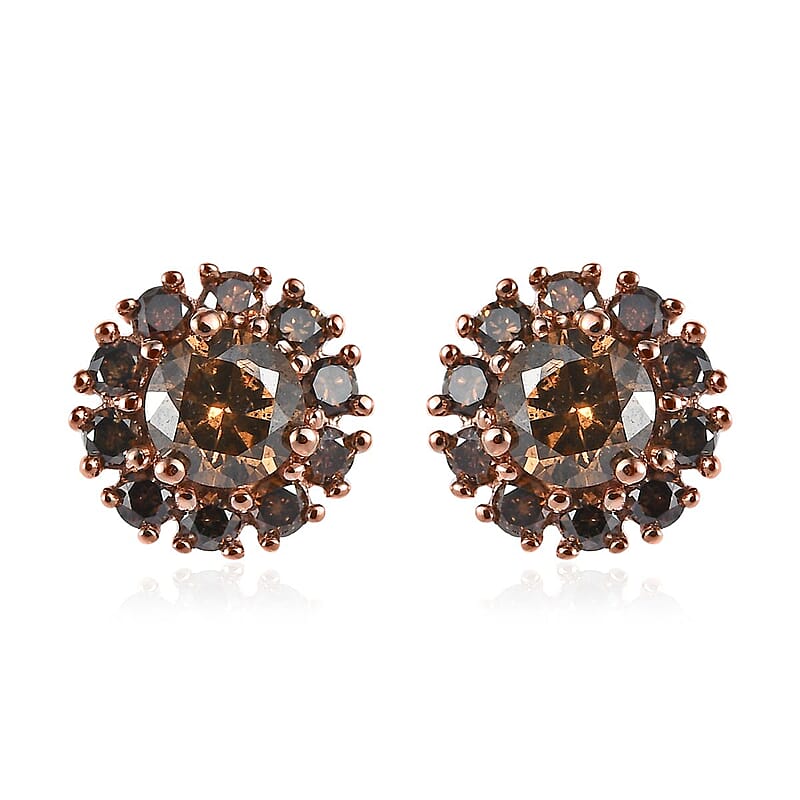 Luxoro 10K Rose Gold Natural Champagne Diamond Stud Earrings 1.00 ctw